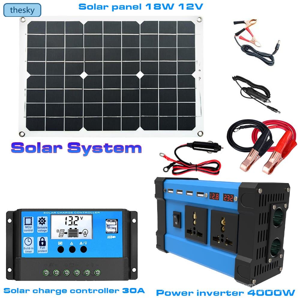 Sistema De Energia Solar Dual USB 18W Painel 4000W Inversor