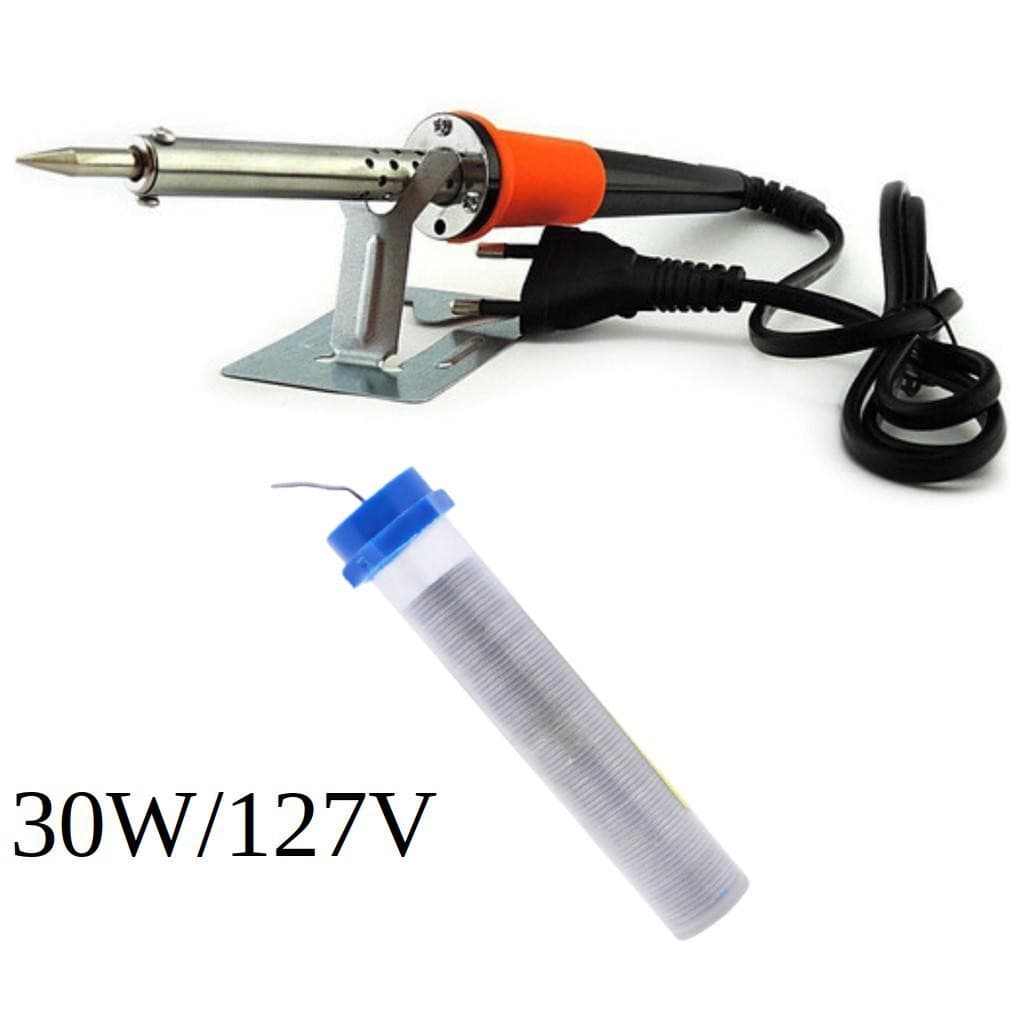 Kit Ferro de Solda 30W 127V + Tubo de Estanho para Solda 1mm 25g - Soldar Soldador - Soldagem Componentes Eletrônicos Eletrônica
