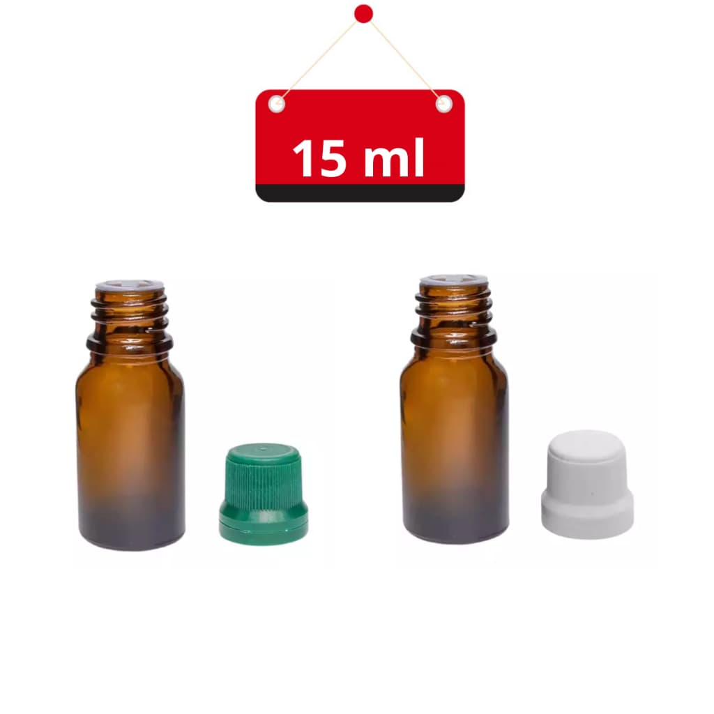 Frasco de vidro âmbar para própolis 15 ml com tampa e gotejador (20 unidades)
