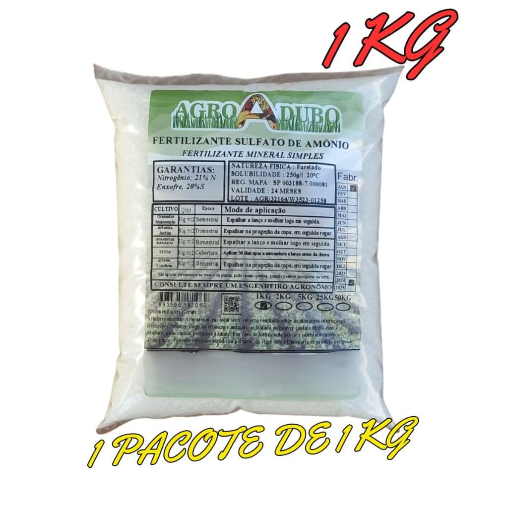 Fertilizante Sulfato De Amônio 1Kg Adubo 100% Soluvel