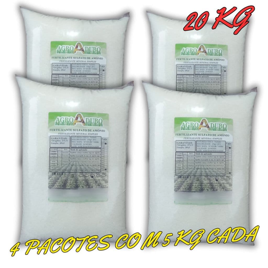 Fertilizante Sulfato De Amônio 20 Kg Adubo 100% Soluvel