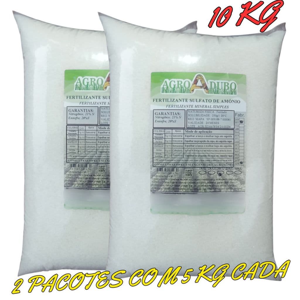 Fertilizante Sulfato De Amônio 10Kg Adubo 100% Soluvel