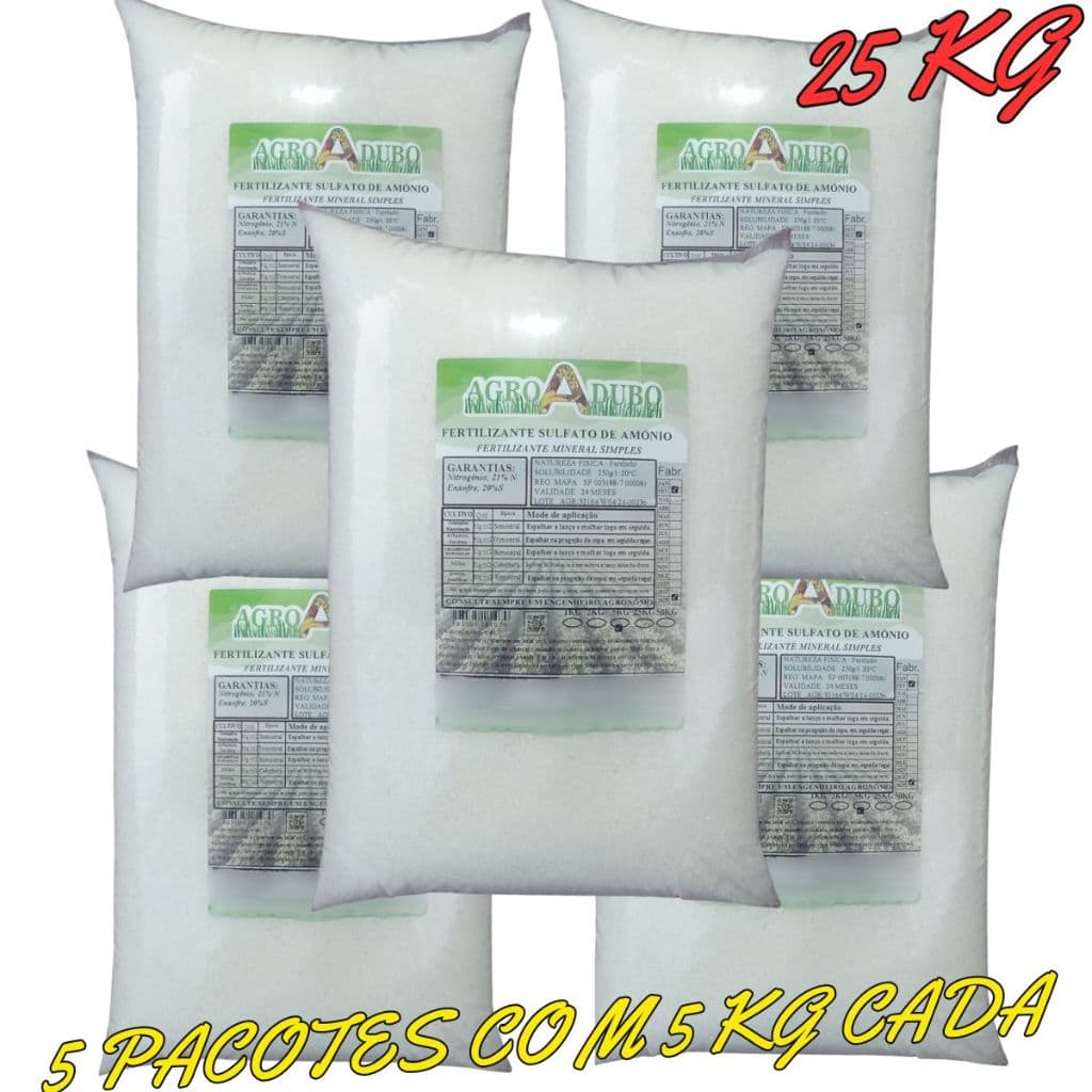 Fertilizante Sulfato De Amônio 25Kg Adubo 100% Soluvel