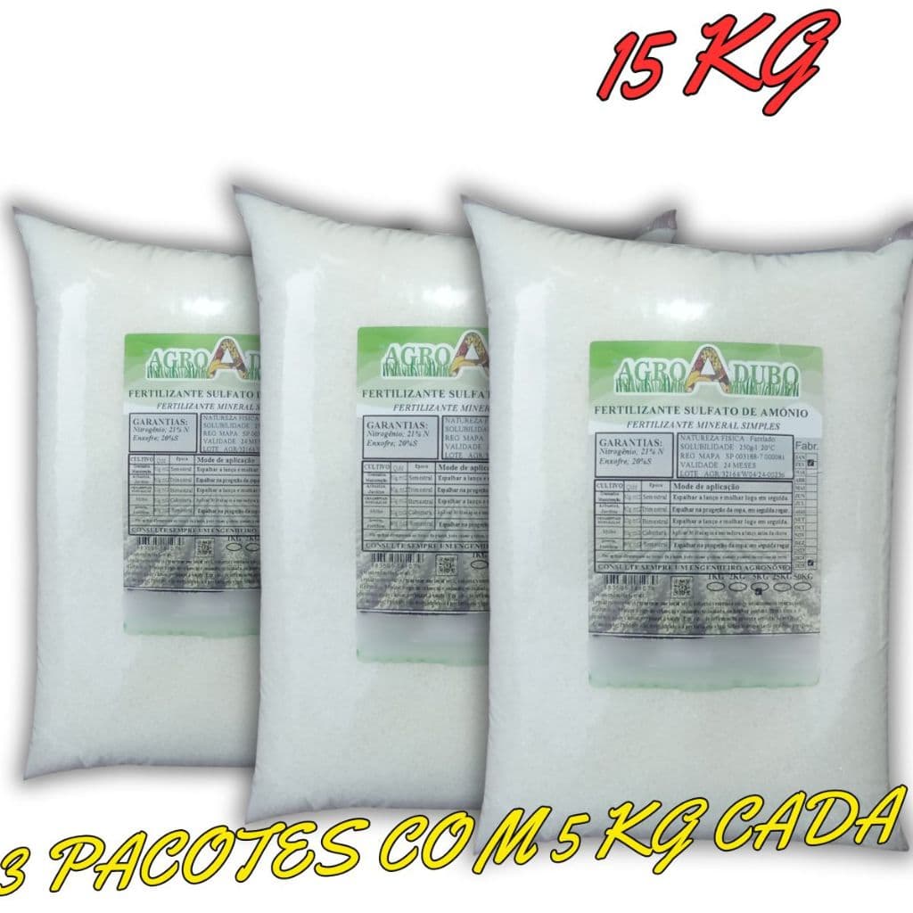 Fertilizante Sulfato De Amônio 15Kg Adubo 100% Soluvel