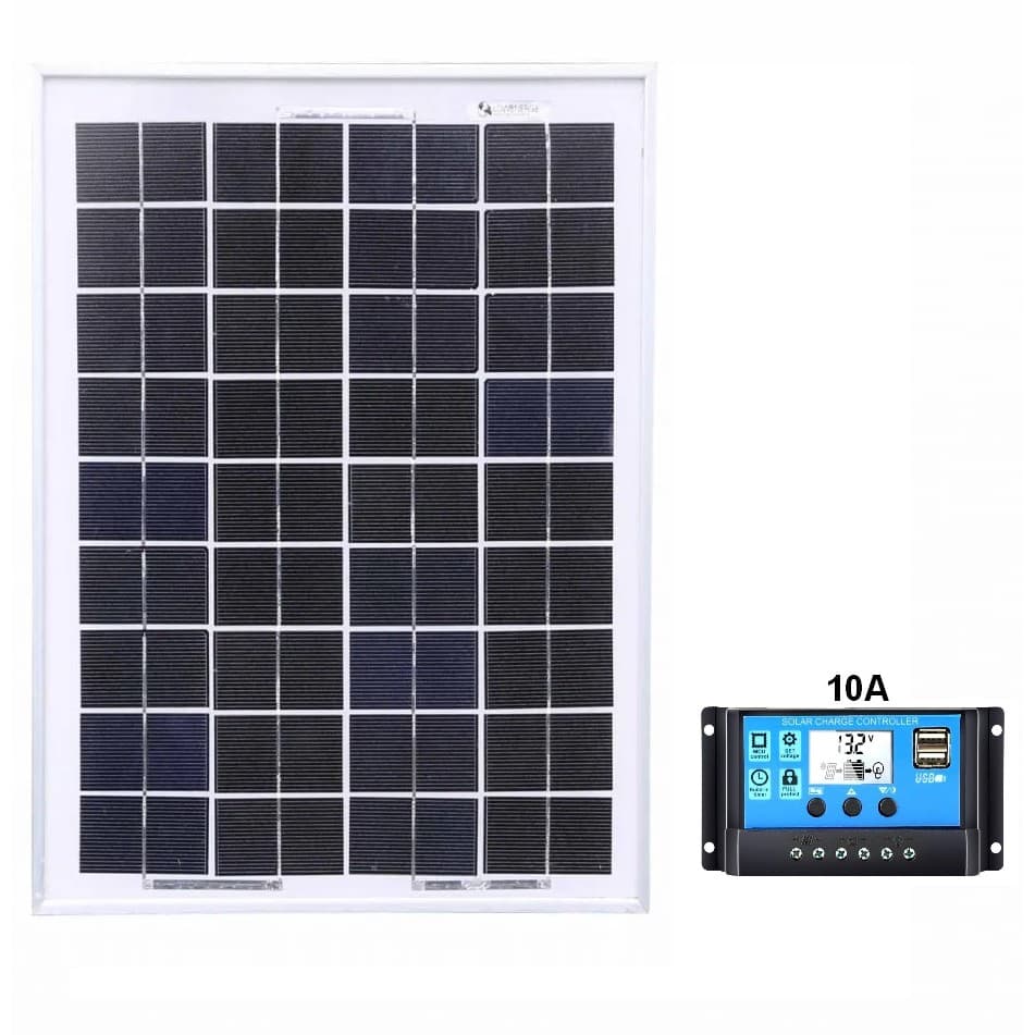 Painel Placa Solar Inmetro RESUN offgrid Fotovoltaica 10w + controlador de carga