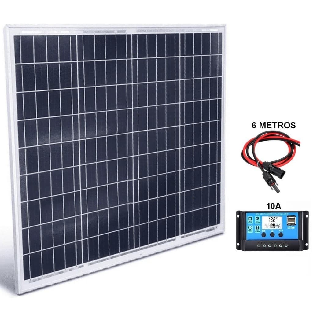 kit painel placa solar 60w + acessórios opcionais (controlador cabos e conectores)