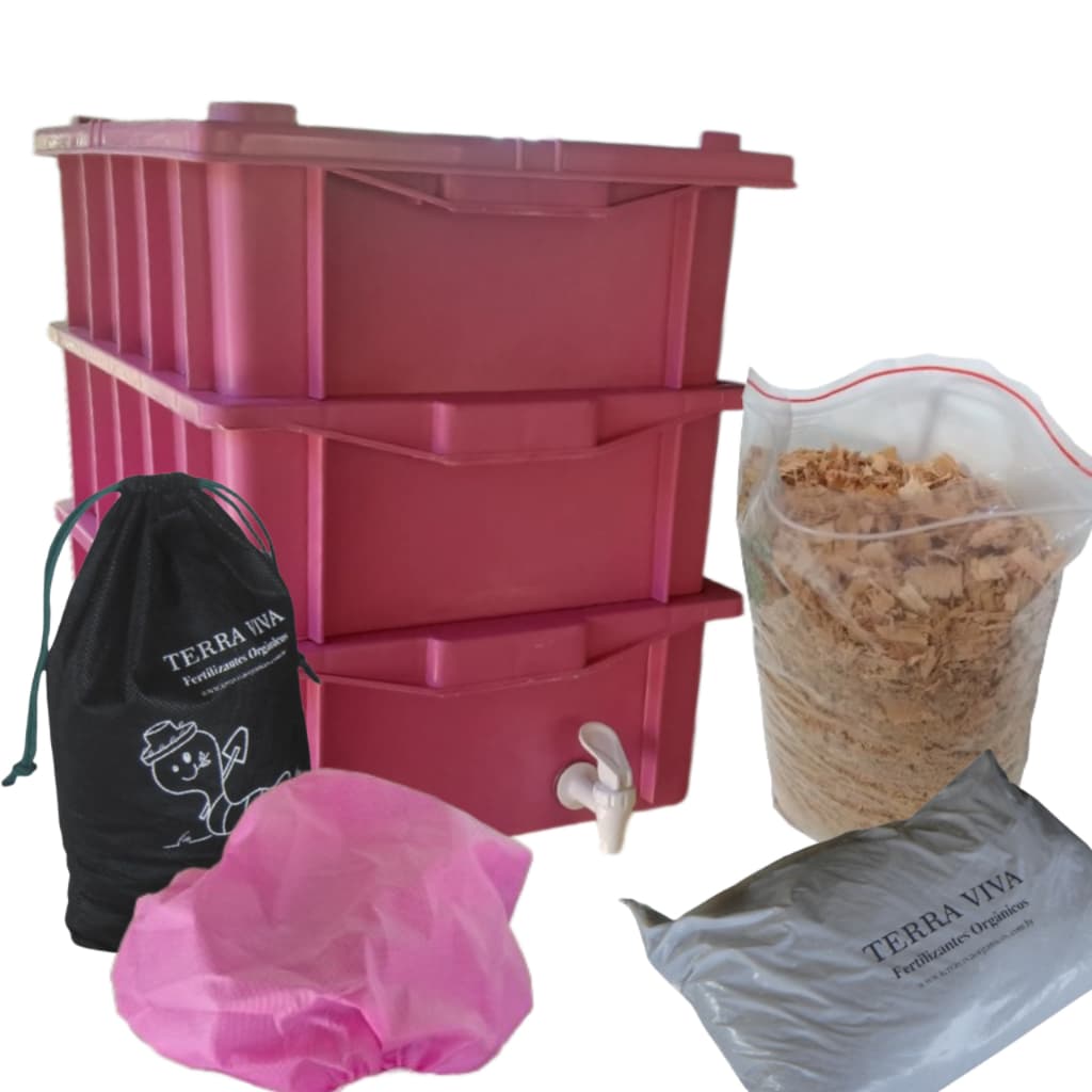Composteira Compostagem Doméstica 15 Litros Completa Pronto para o Uso Rosa