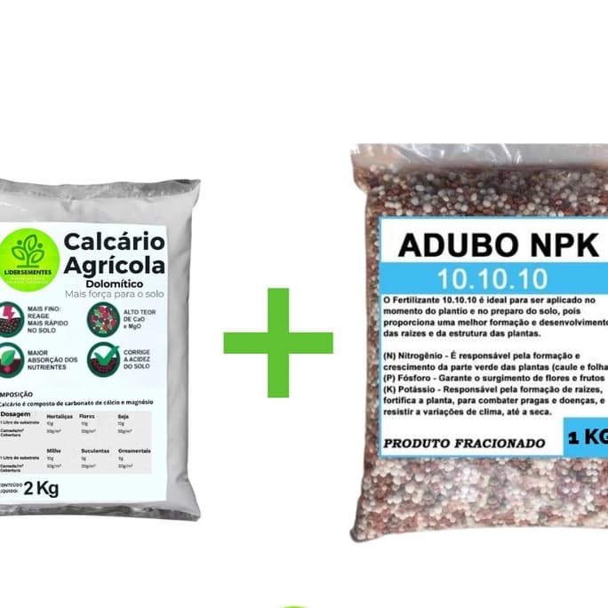 Kit adubo fertilizante NPK 10.10.10 e calcário agrícola dolomítico 2kg