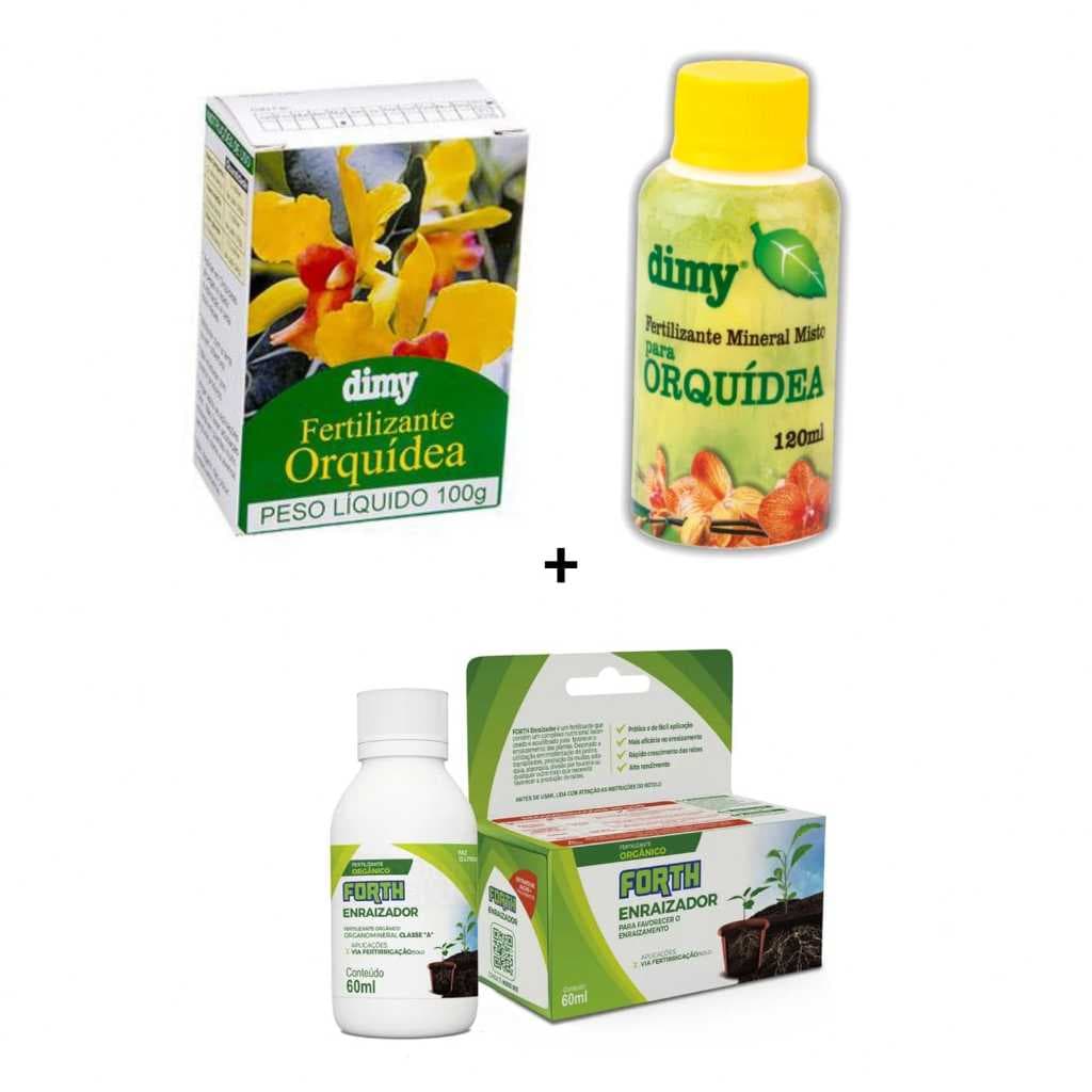 kit orquideas top: forth enraizador + Fertilizante Mineral Orquídeas  100g + Fertilizante Mineral Orquídea Líquido 120ml