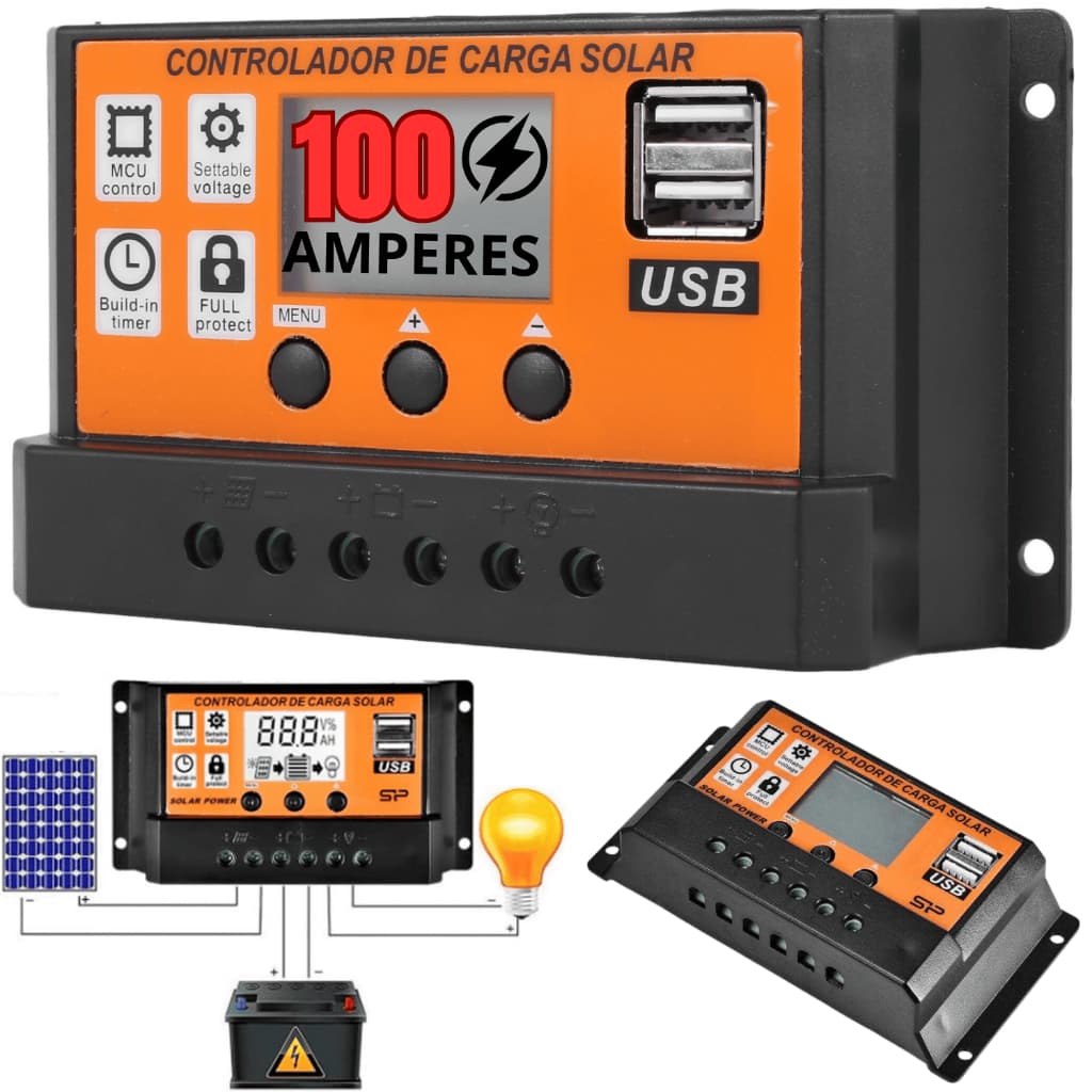 Controlador Regulador De Carga 100 Amperes Para Painel Solar Pwm 12v 24v Display Lcd Automático