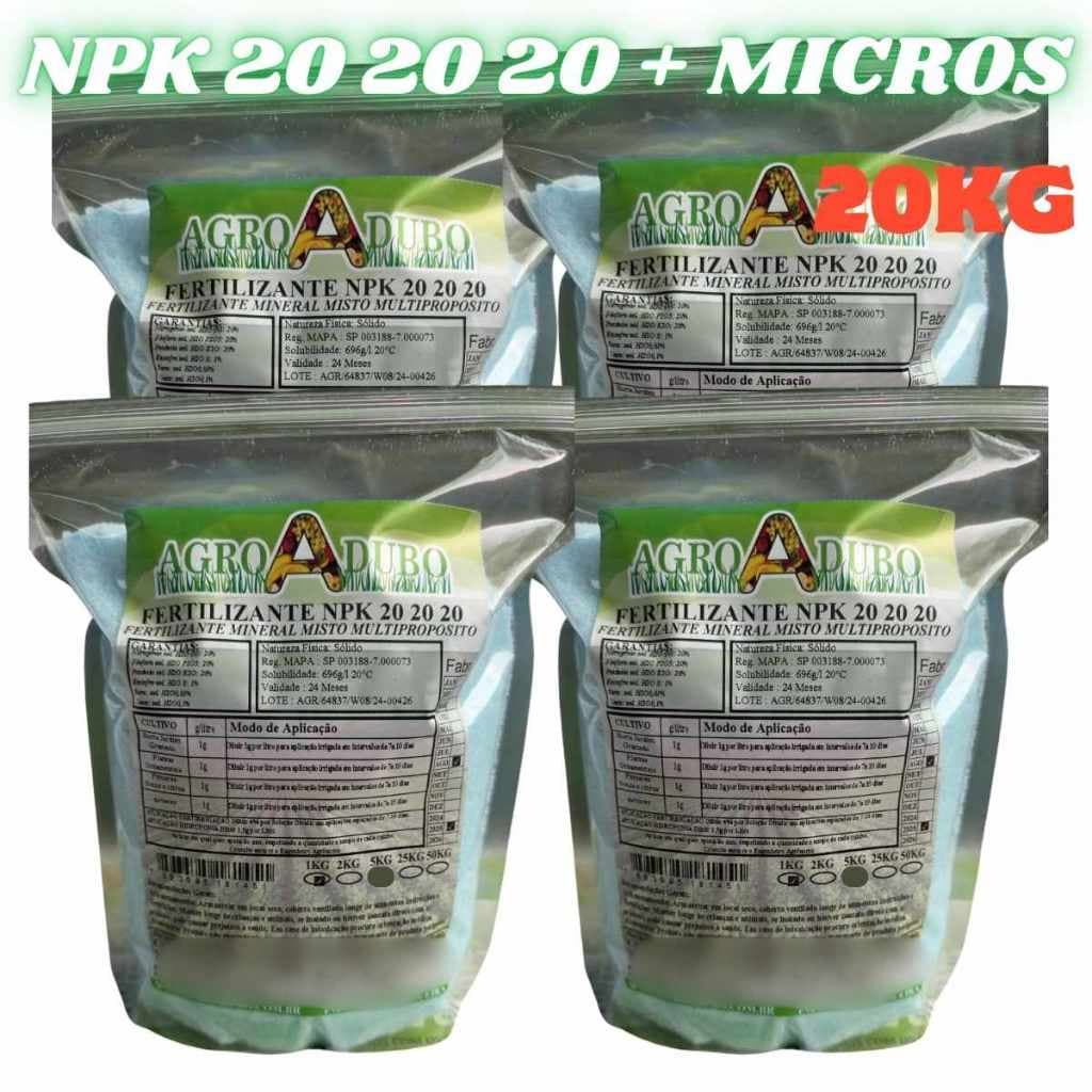 Fertilizante NPK 20 20 20 + Micros 20kg AgroAdub para Fertirrigação e Foliar