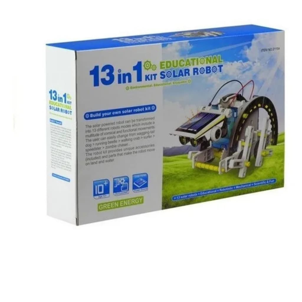 Kit Robô Educacional 13 em 1 Energia Solar Branco Azul Verde