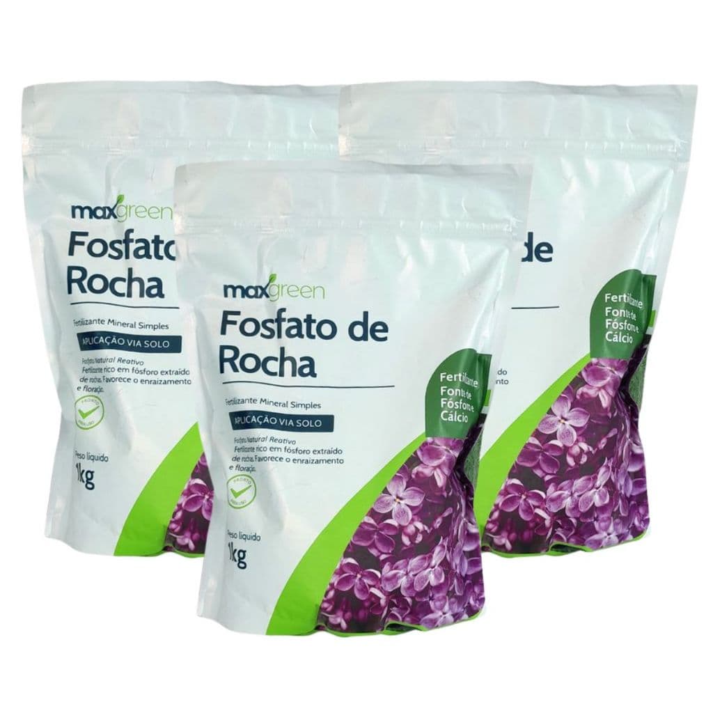 Kit 3 Fertilizante Adubo Natural Fosfato De Rocha 1kg - MaxGreen
