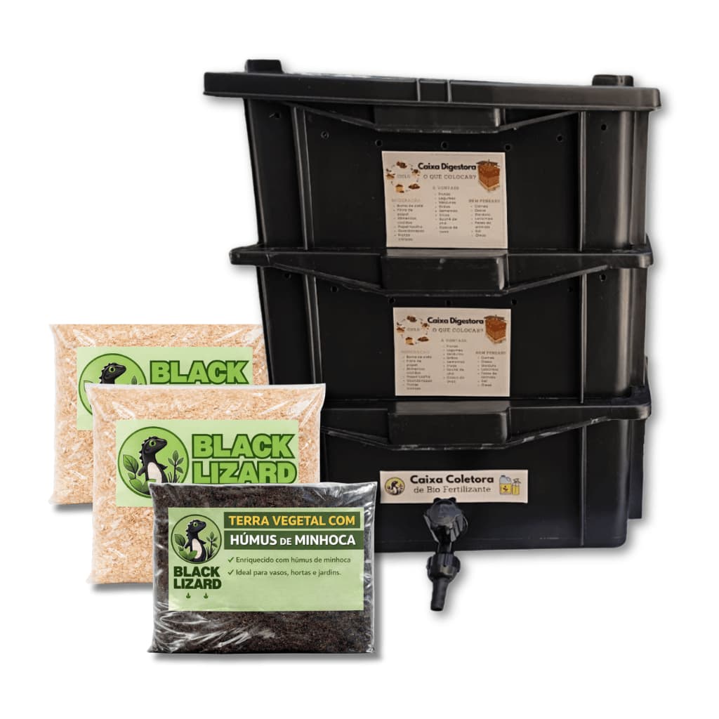 Kit Composteira Doméstica com 3 Caixas de 15 Litros e Torneira para Adubo Orgânico - Ideal para Apartamentos e Casas