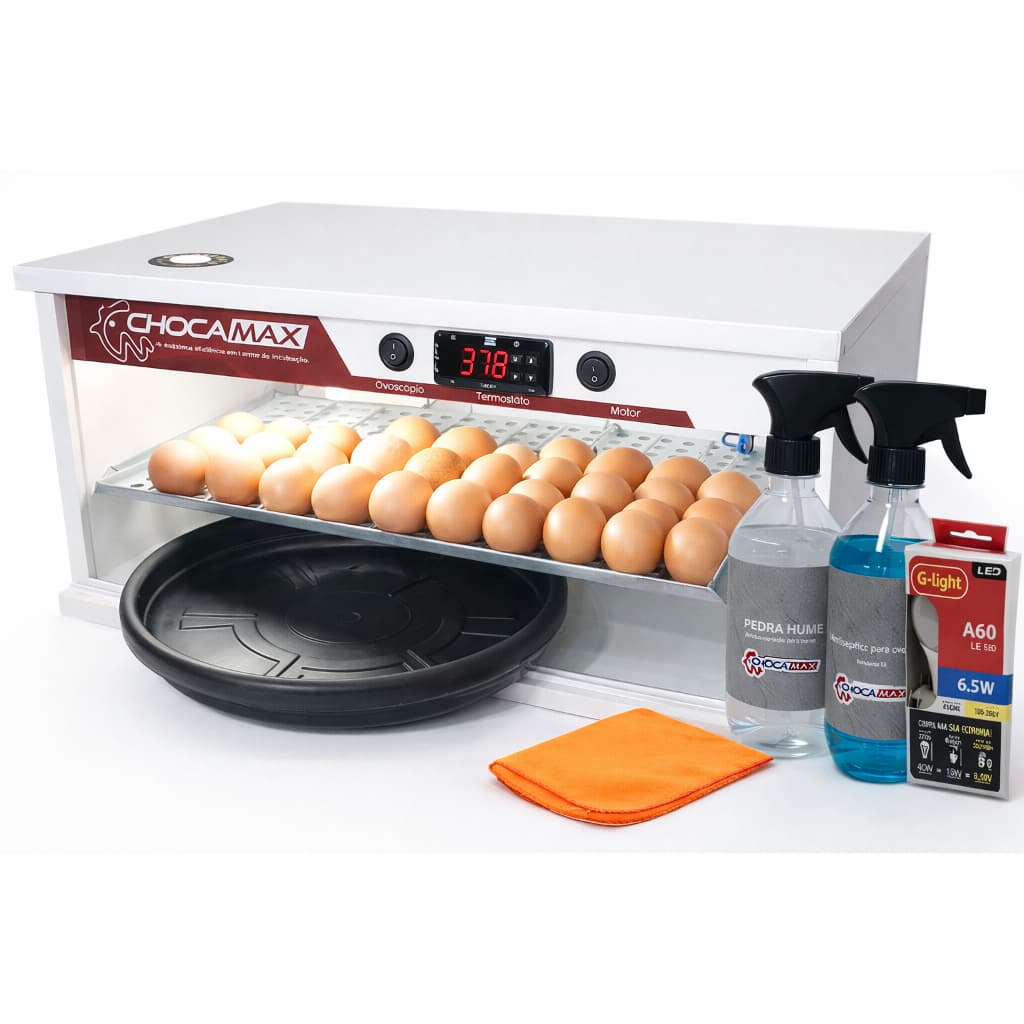 Chocadeira Ovoscópio 80 A 90 Ovos Automática Digital + Kit de Higienização de Chocadeira