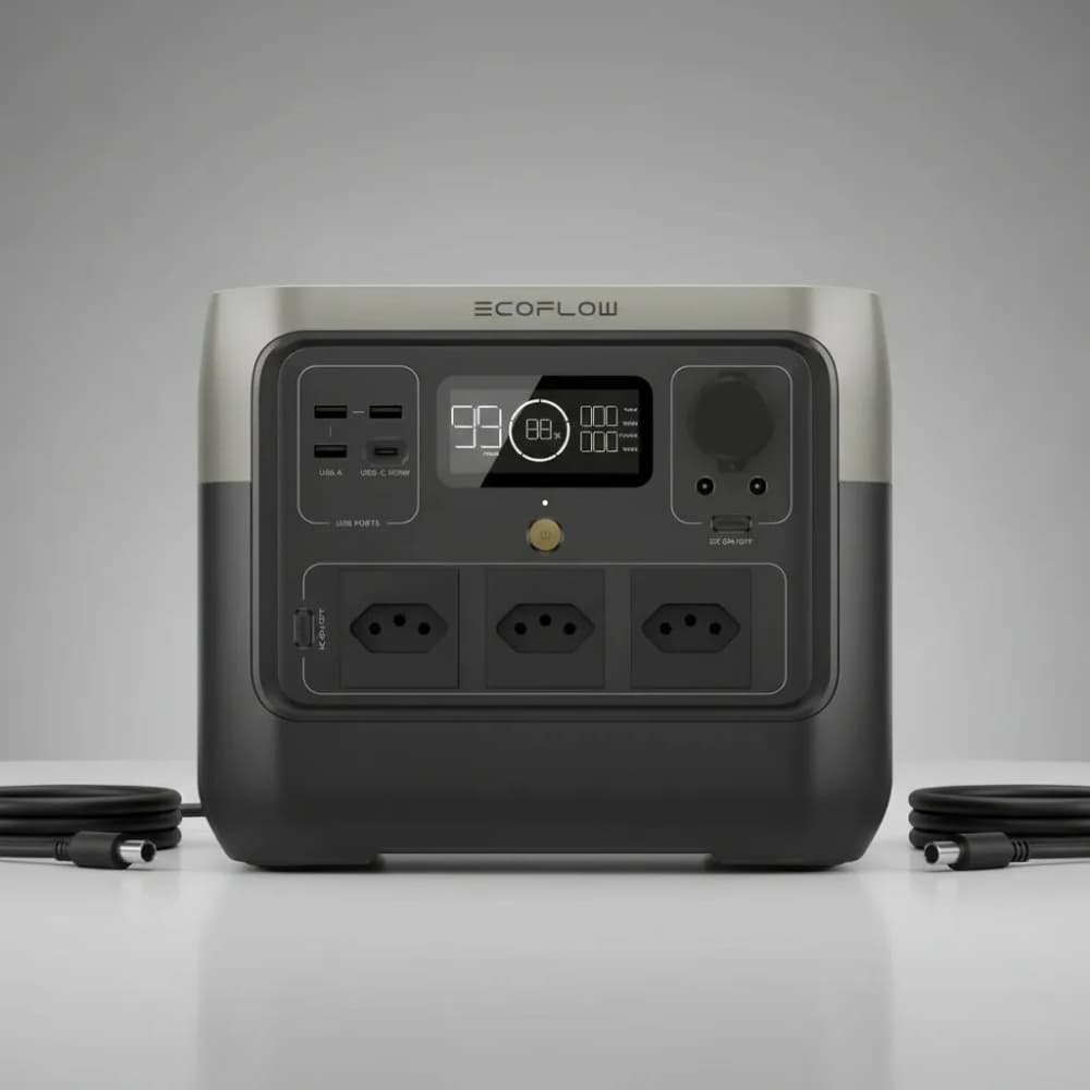 Estação de Energia Portátil River 2 Pro Ecoflow 1600w com display digital e conectores de saída