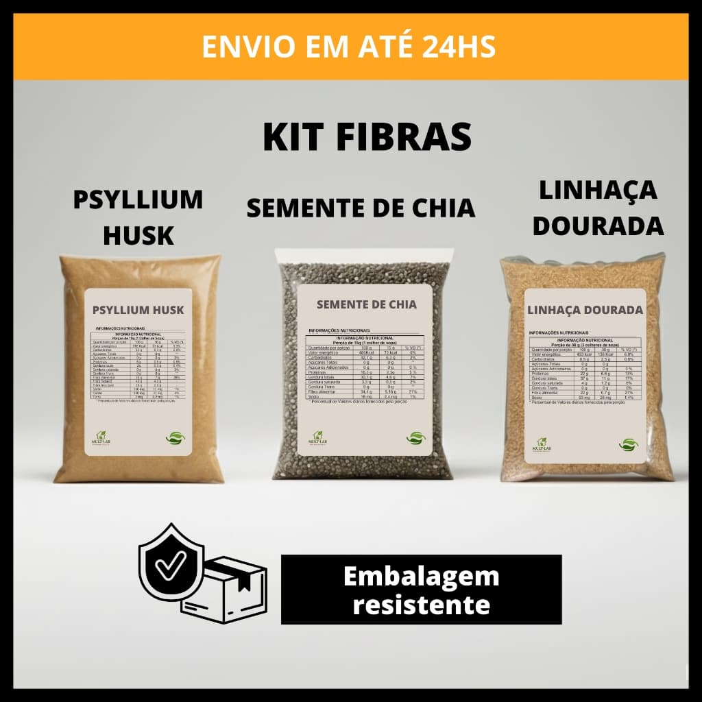 Kit Fibras com Psyllium Husk, Semente de Chia e Semente de Linhaça  (3 PACOTES)