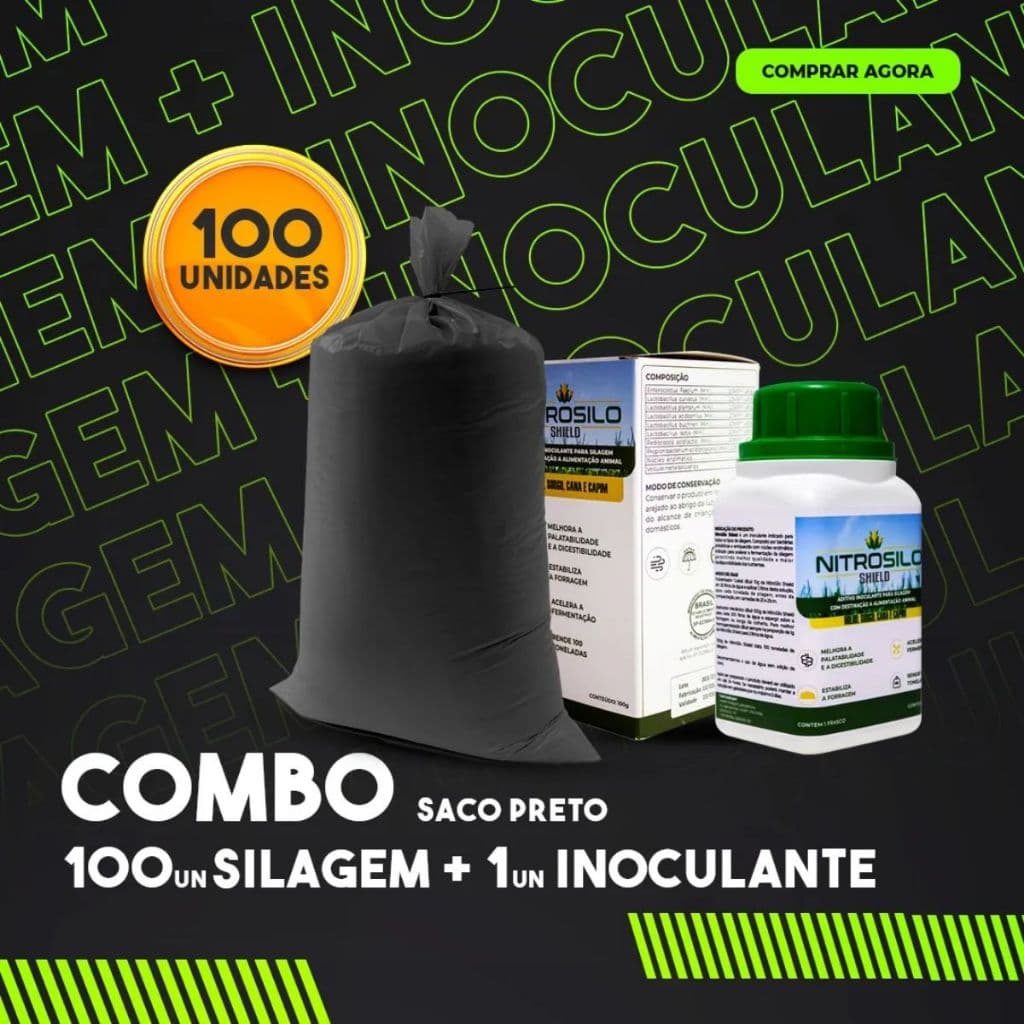 Kit Silagem Completo 100 Sacos 52x110 + Inoculante 100g Conservação p/ Milhos Capim Sorgo Rende 100t