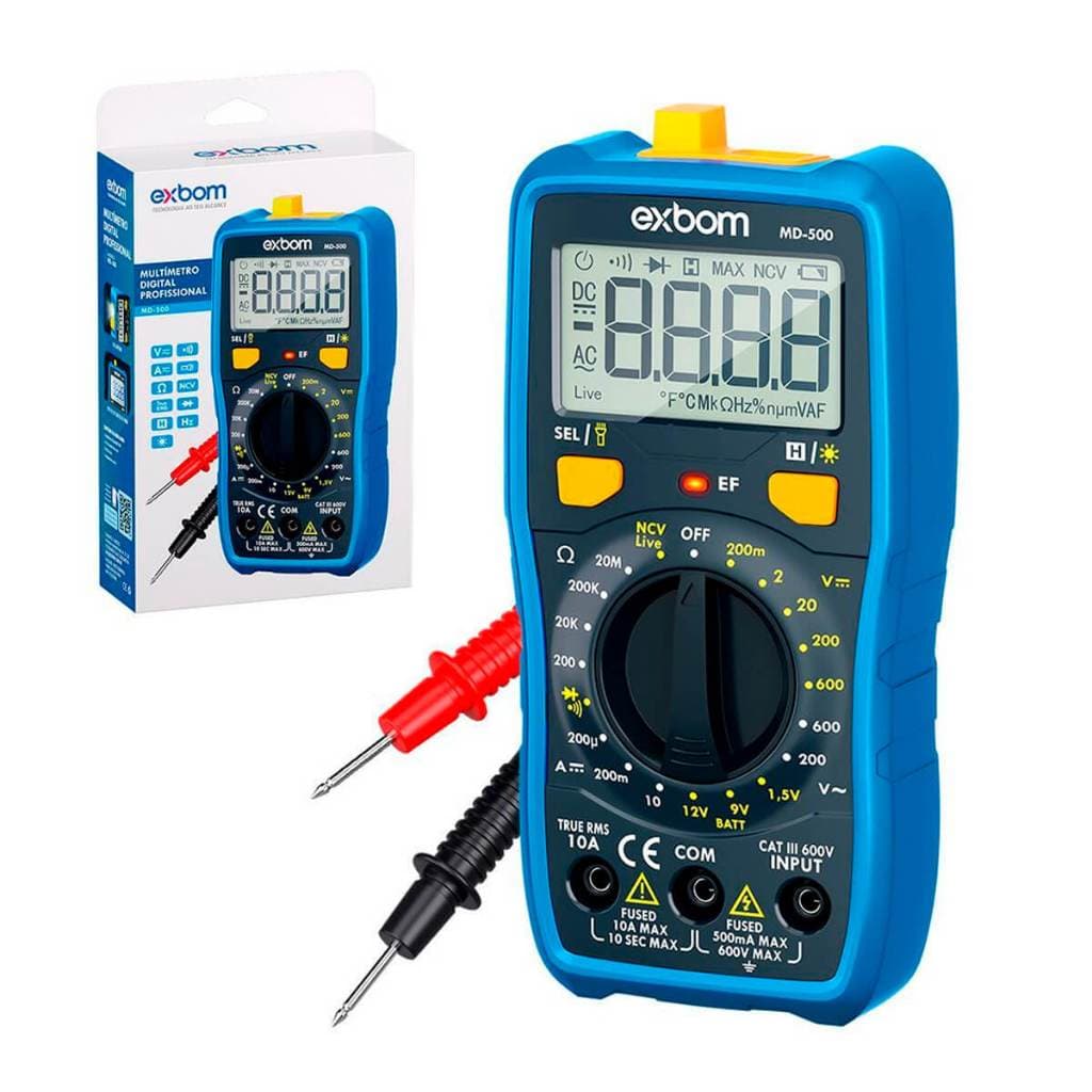 Multímetro Digital Exbom MD-500 RMS CAT III 600V / Multímetro Automático / Multímetro alta precisão