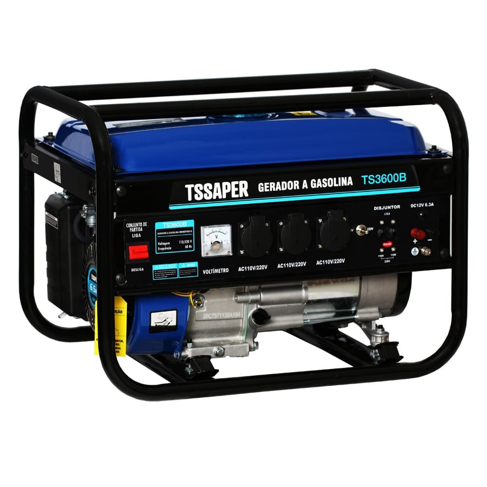 Gerador de energia a gasolina portátil 3,5kVA TSSAPER, monofásico, tecnologia AVR, 110v/220v
