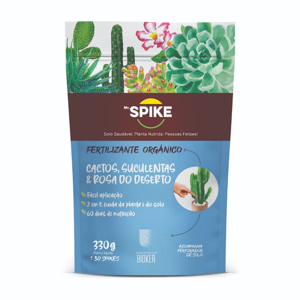 Adubo fertilizante em bastonetes Mr Spike cactos, suculentas & rosa do deserto 330 g orgânico e pronto uso. Crescimento