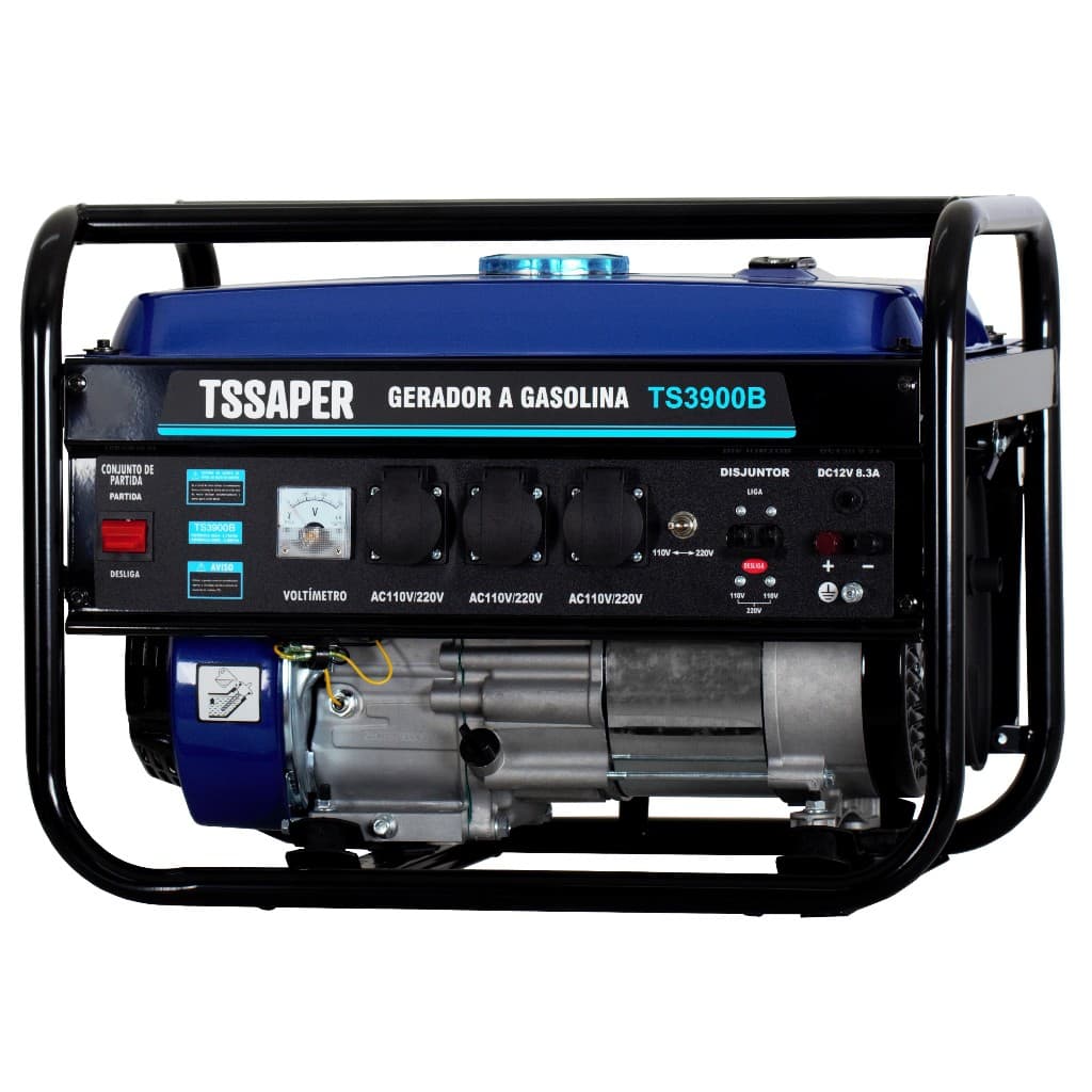 Gerador de energia a gasolina TSSAPER TS3900B azul e preto, frontal