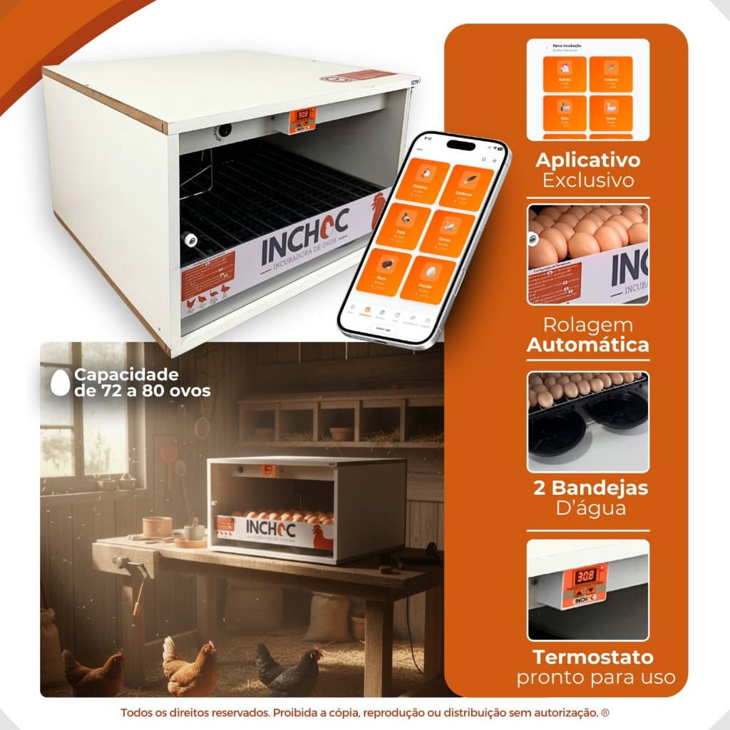 Incubadora e chocadeira + APP para 72 Ovos de Galinha e outras aves Codorna Pato Chocadeira elétrica