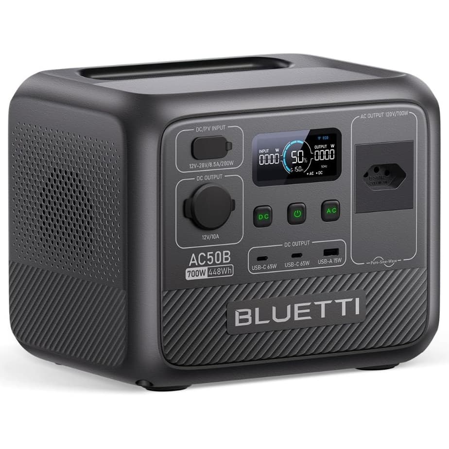 Estação de energia portátil Bluetti AC50B 700W com bateria LiFePO4 de 448Wh