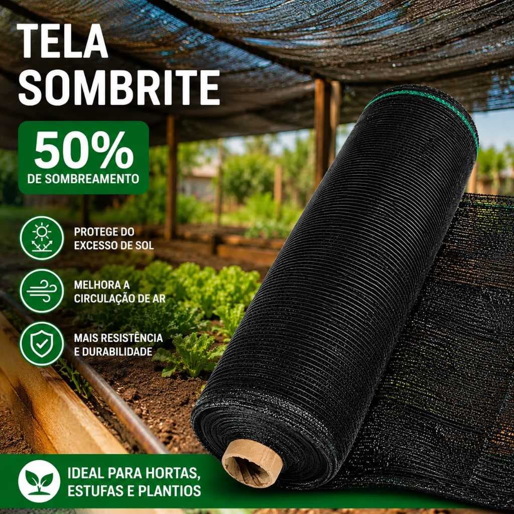 Sombrite 50% 4 x 14 Metros Tela Sombreamento para Horta Orquidário Jardim Estufa Viveiro Resistente