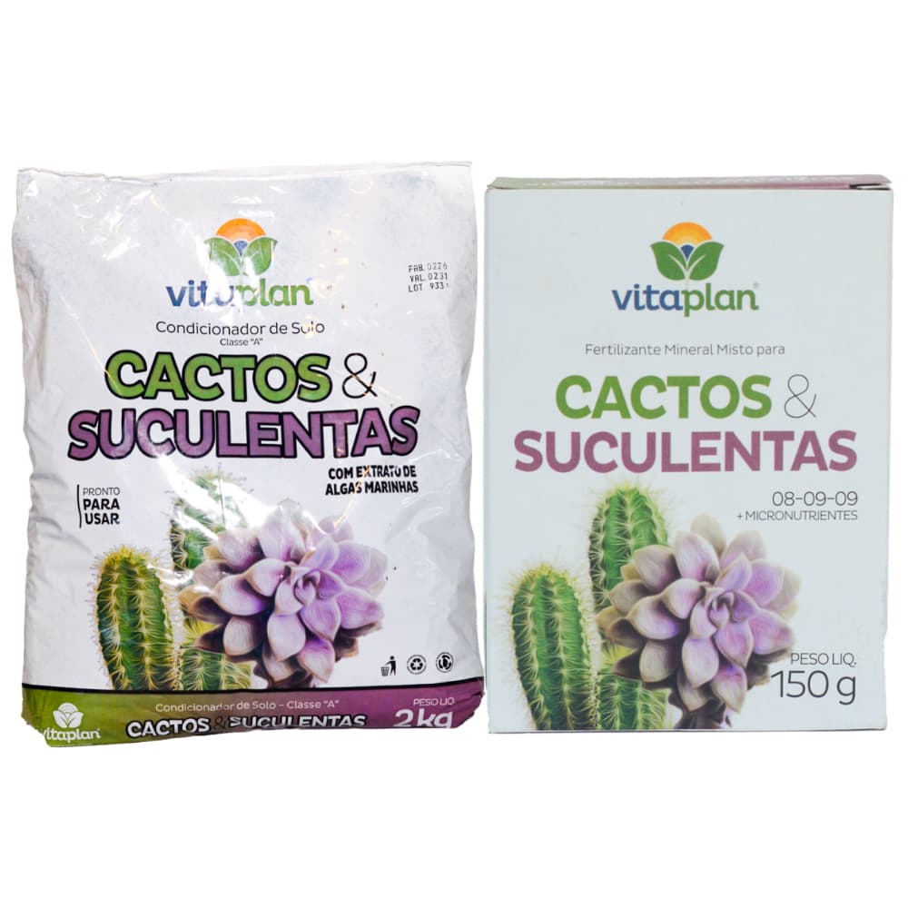 Kit Cactos e Suculentas Substrato 2kg + Fertilizante 150g