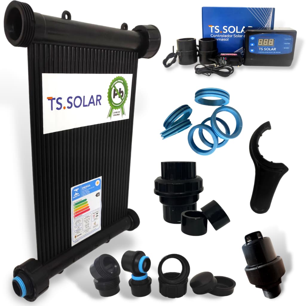 Aquecedor Solar Piscina TS Solar 3 Placas 3m + Controlador + Quebra-Vácuo + Retenção