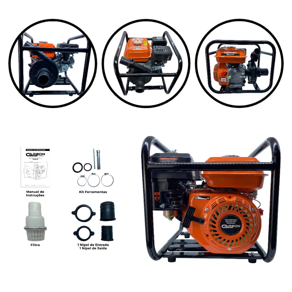 Motobomba Centrífuga a Gasolina 2 Polegadas 7HP 212CC 30.000L/H Carbon Fak