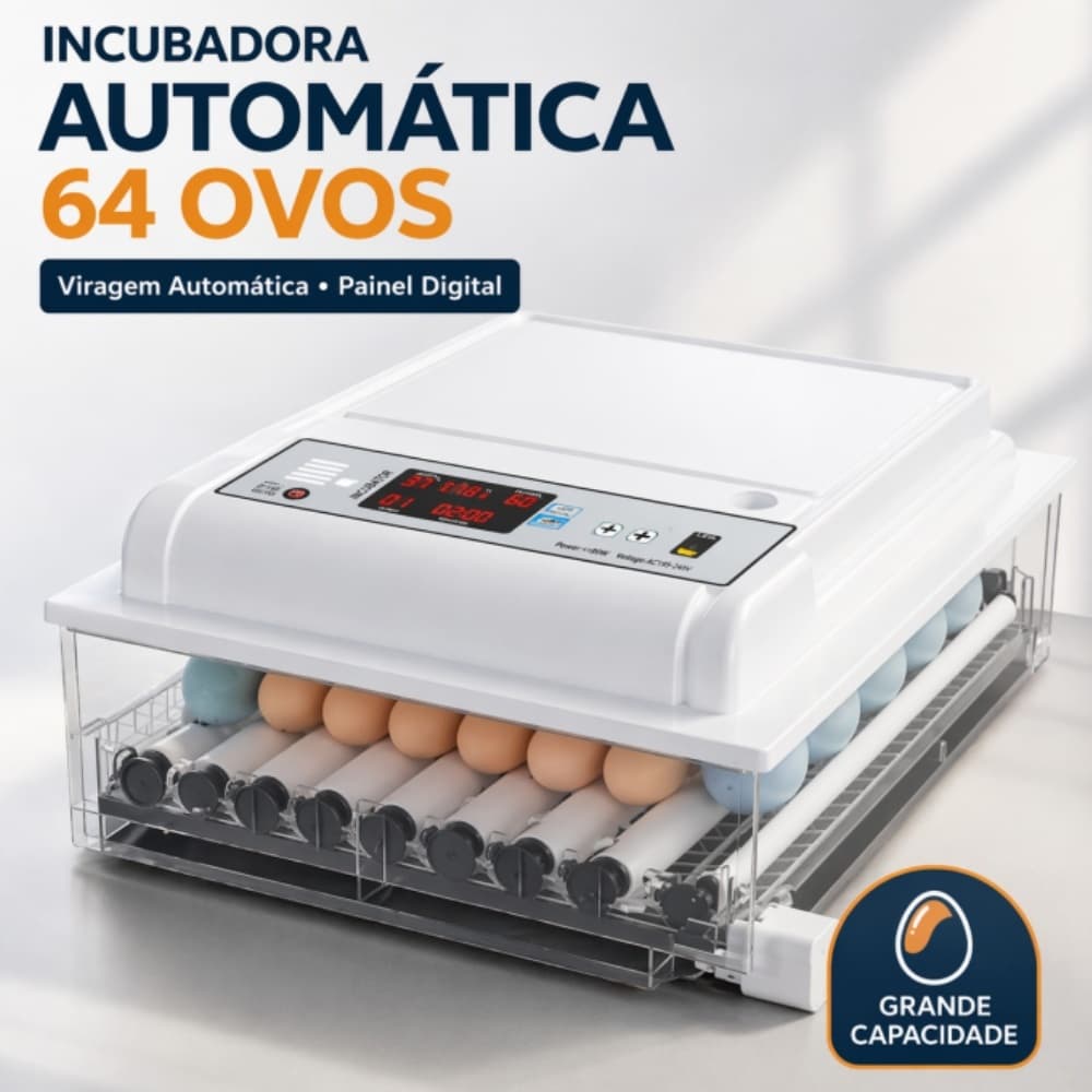 Chocadeira de Ovos Automática 64 Ovos Rolagem Com Ovoscópio 220V Chocadeira Elétrica Incubadora