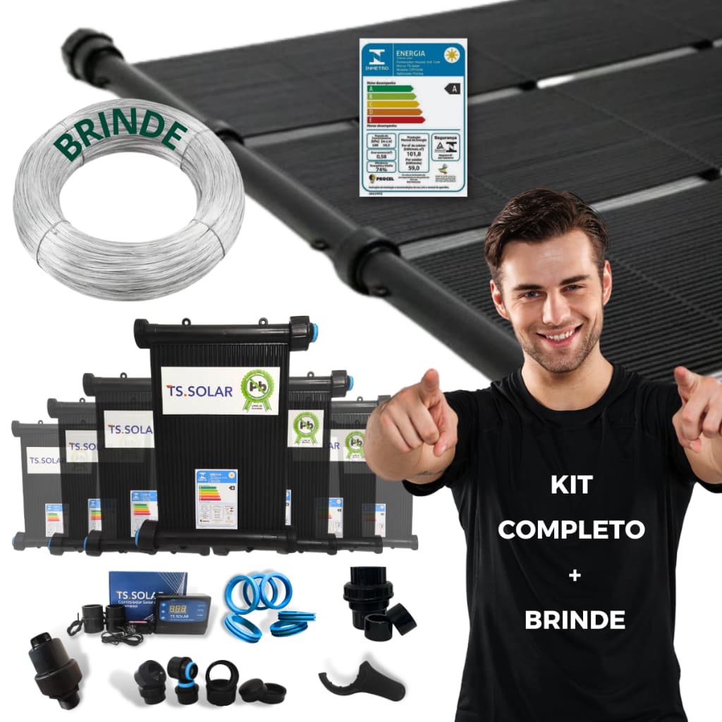 Kit Aquecedor Solar Piscina 6 Placas 3m TS Solar com Controlador Digital e Válulas
