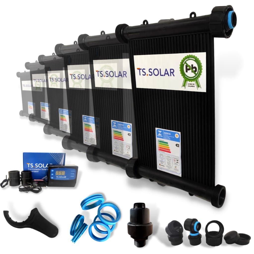 Kit aquecedor solar piscina TS Solar 6 placas 3m com controlador e válvula VQV