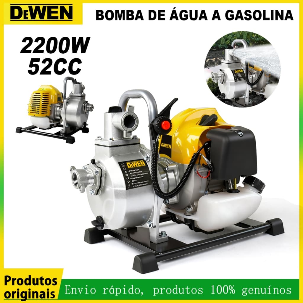 Motobomba Auto Escorvante a Gasolina 3 Hp 1 Pol 2 Tempos Motobomba Bomba D'agua A Gasolina 52cc