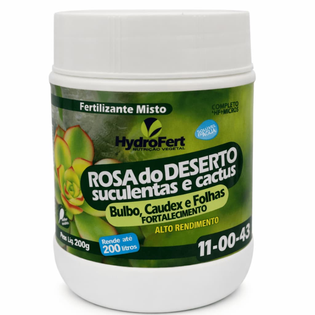 Fertilizante Para Rosa do Deserto Suculentas e Cactos 200g Hidrofert Solúvel Alto Rendimento