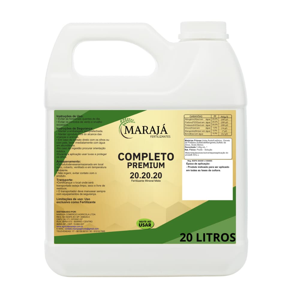 Galão de adubo fertilizante Npk 20.20.20 + Micros Concentrado Maraja 20 litros