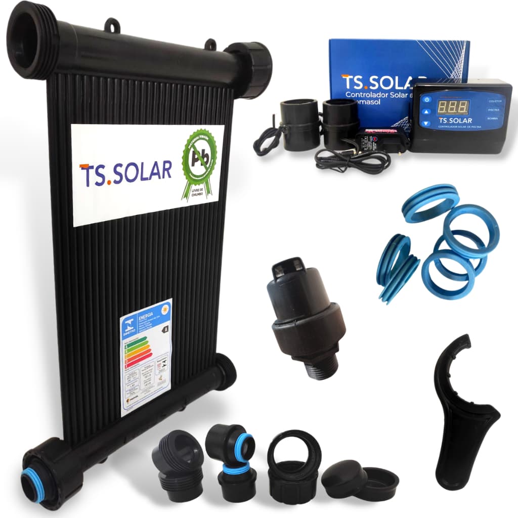 Kit Aquecedor Solar Piscina TS Solar com Placa 3m, Controlador e Kit Instalação