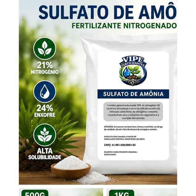 Sulfato de Amônio Fertilizante Nitrogenado 21% N + Enxofre Adubo Para Plantas Hortas Gramados Jardinagem Agricultura