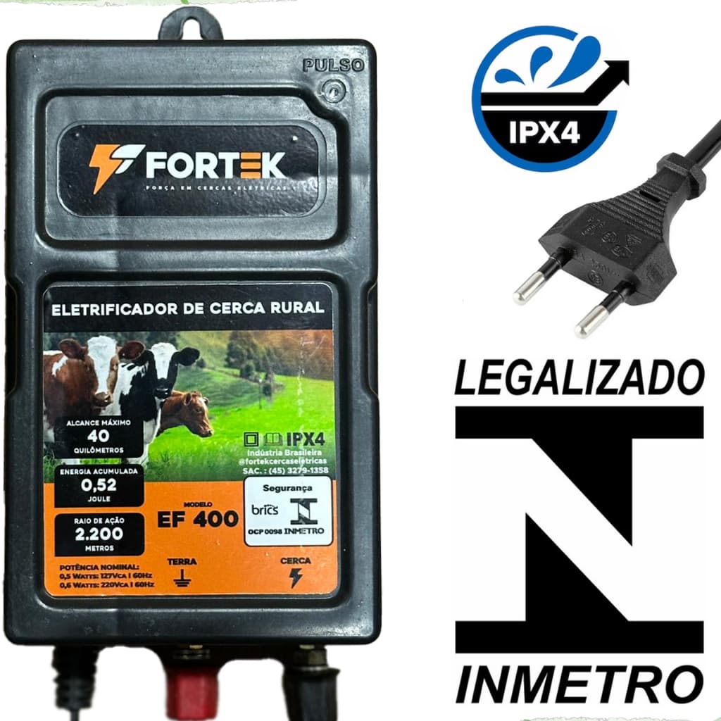 Aparelho De Choque Elétrico Eletrificador Cerca Rural Fortek EF400 40Km De Cerca Elétrica Fazenda