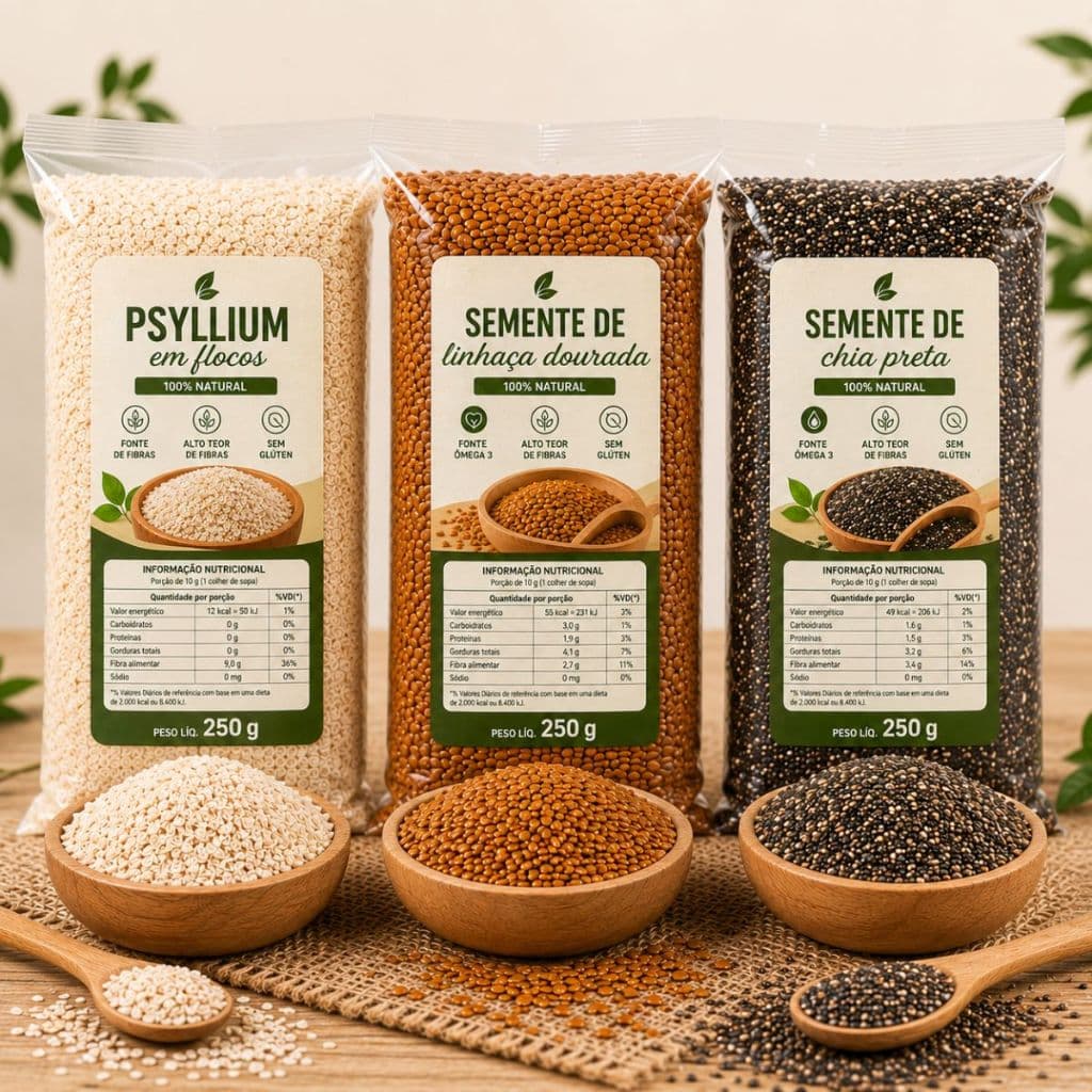 Psyllium Fibras + Semente de Chia + Semente de Linhaça Premium Total 750g
