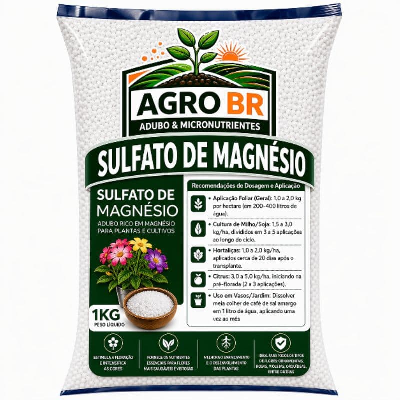 Adubo Fertilizante Sulfato De Magnésio - Adubo para Flores Frutas Jardim Grama Solúvel