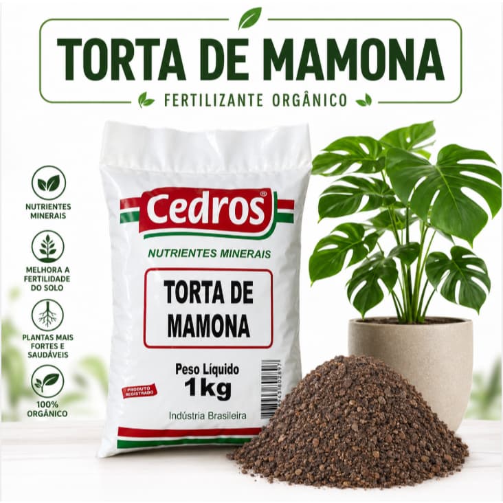 orta de Mamona 1Kg a 5Kg – Adubo Fertilizante Orgânico para Hortas, Jardim, Cactos, Suculentas e Frutíferas