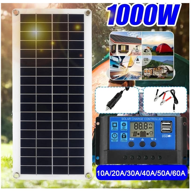 Painel Solar 1000W Célula 12V Com Controlador 60A Carga Para Carro Telefônico RV Carregador MP3 PAD De Bateria Exterior