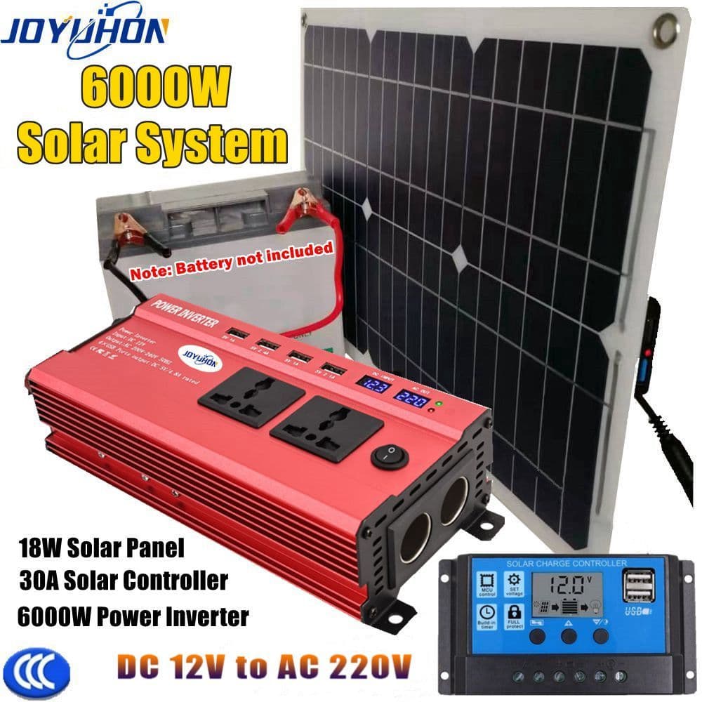 JOYUHON Sistema De Energia solar 6000W Inversor DC 12V Para AC 110V/220V 18W Painel 30A Controlador De Carregamento