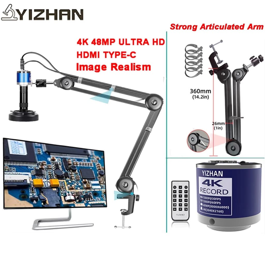 Microscópio yizhan Lente Zoom 1-150X Microscopio De Solda HD 4K 48MP 1080P Câmera Industrial Tipo C HDMI Vídeo Digital P