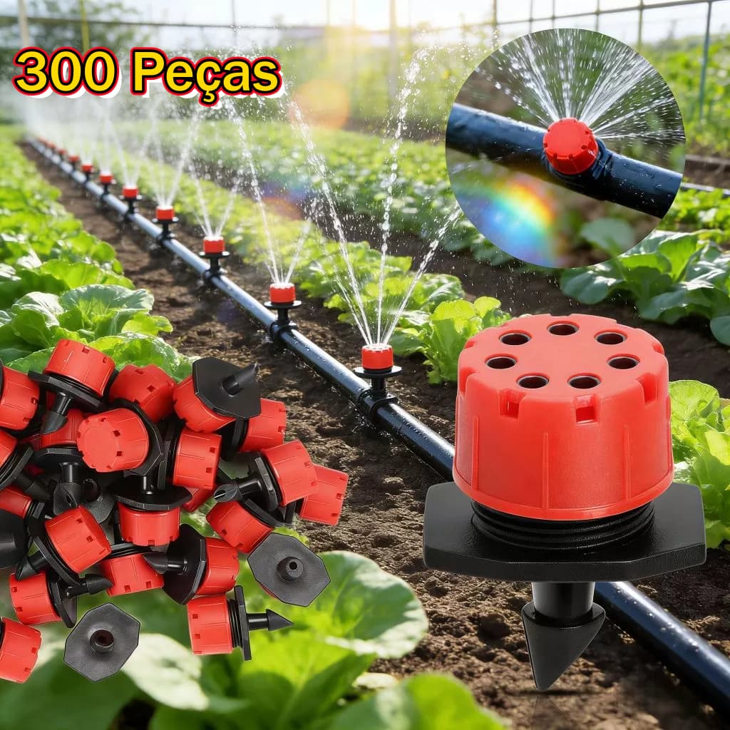 Kit 300 Bico Gotejador Para Irrigação Jardim Regulável 70l/h Mangueira