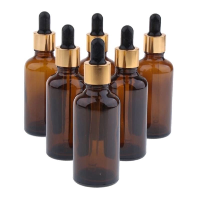 Conta Gotas 05un Vidro Ambar 30ml Gotejador Dourado Bulbo Canula Oleo essencial Aromaterapia