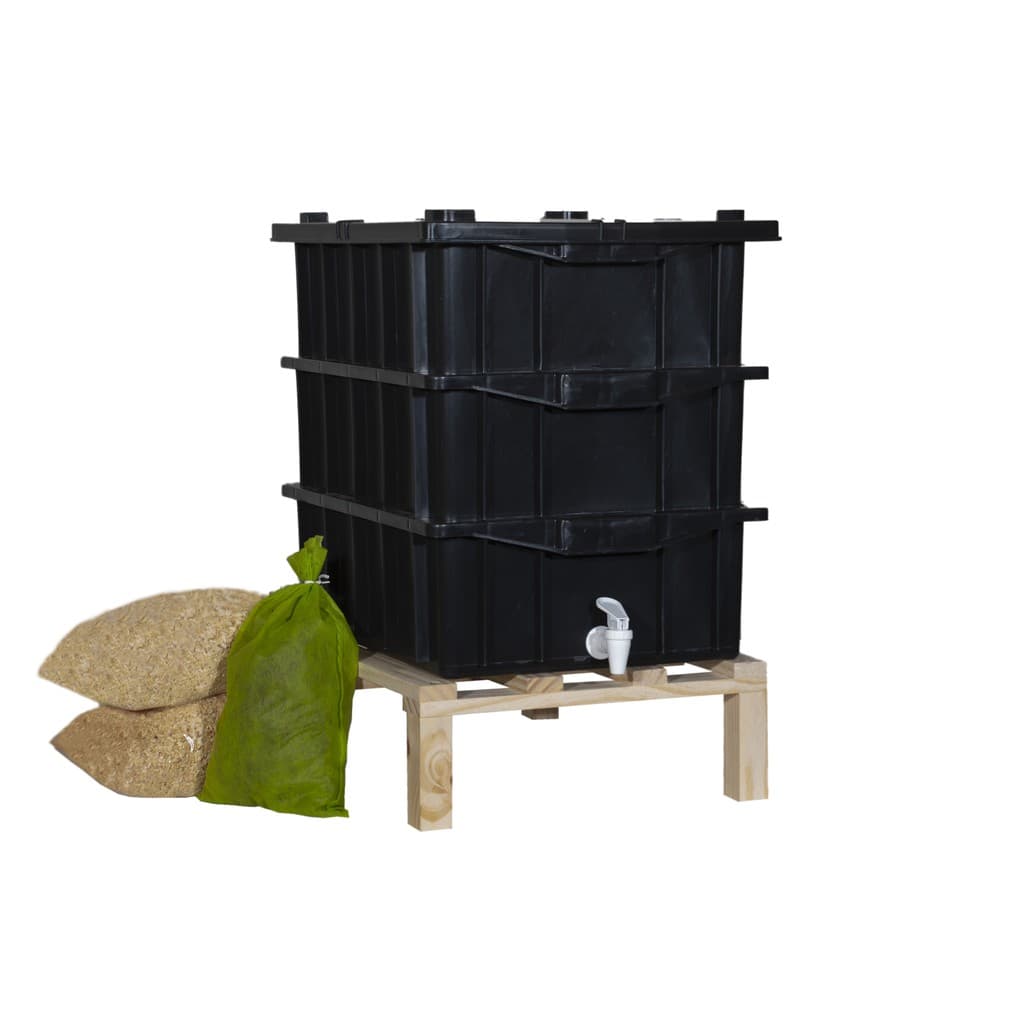 Kit Composteira Doméstica Preta - 15 litros + Suporte - Completa pronta para uso
